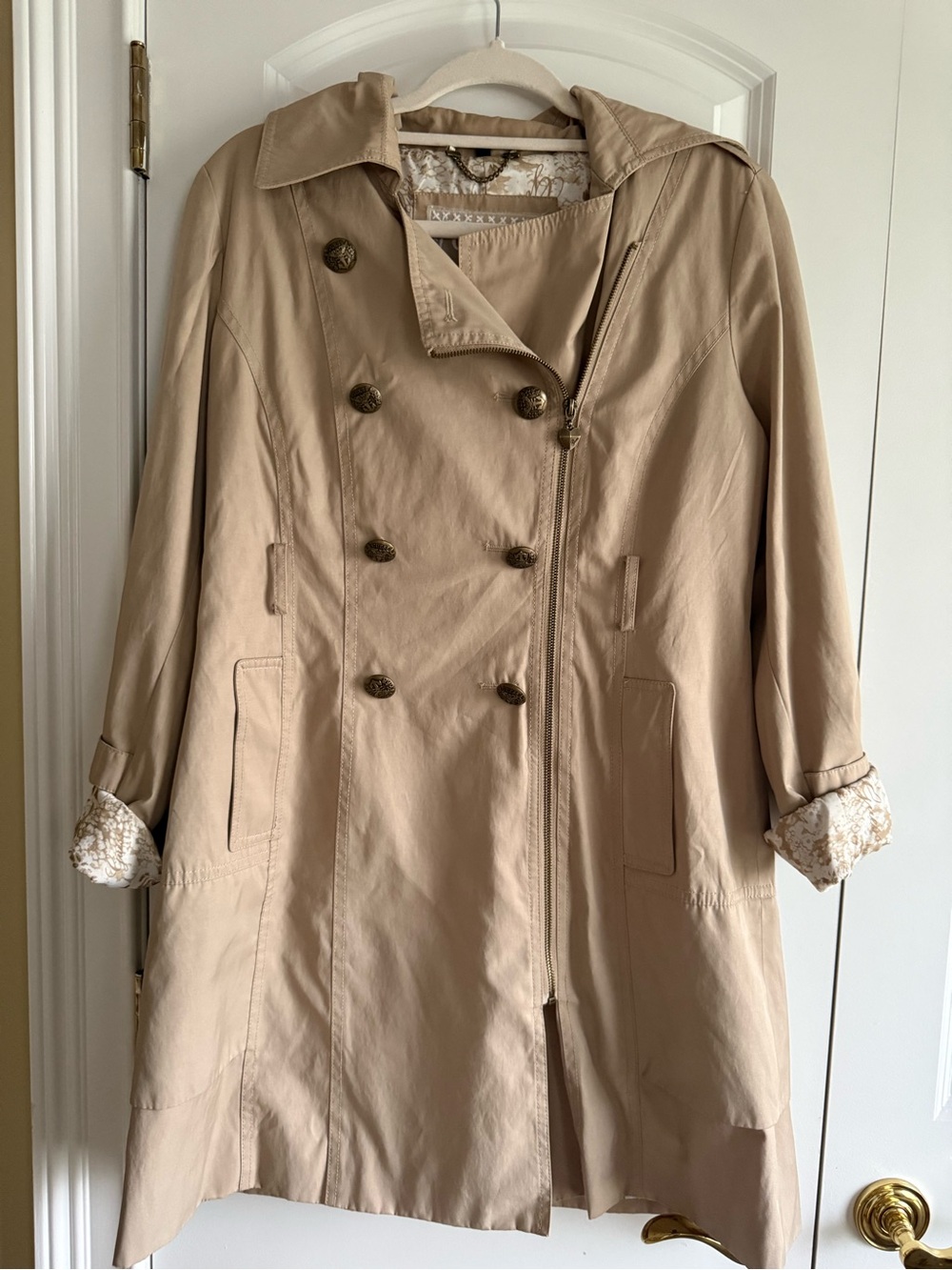 Belted Guess Khaki Beige Double-Breasted Trench Coat, L, EUC!